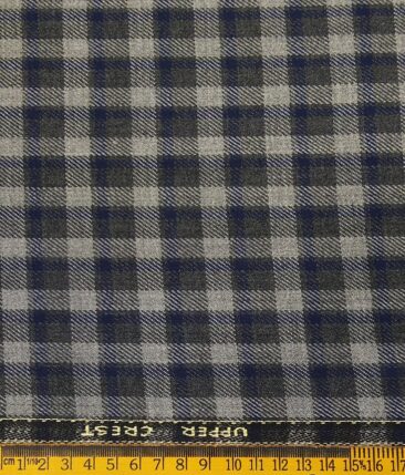 OCM Men's Blue & Dark Grey Checks 100% Pure Merino Wool Fine Tweed Reversible Unstitched Jacketing & Blazer Fabric (Light Grey