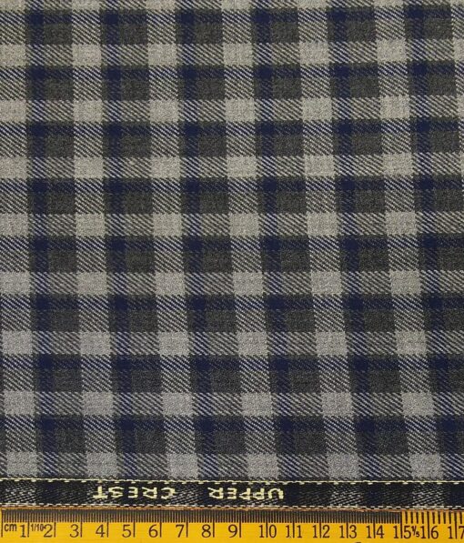 OCM Men's Blue & Dark Grey Checks 100% Pure Merino Wool Fine Tweed Reversible Unstitched Jacketing & Blazer Fabric (Light Grey