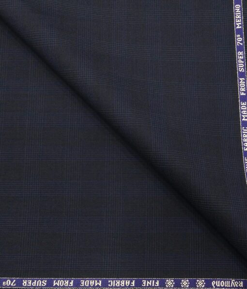 Raymond Men's Self Broad Checks 35% Merino Woo Super 70's Unstitched Suit Fabric (Dark Blue