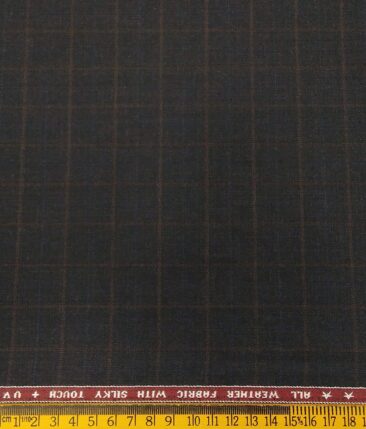 Raymond Men's Brown Checks 35% Merino Wool Unstitched Suiting Fabric (Blackish Grey)