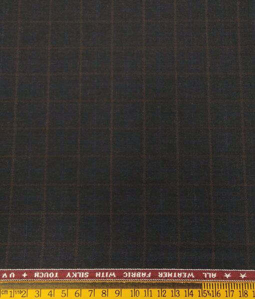 Raymond Men's Brown Checks 35% Merino Wool Unstitched Suiting Fabric (Blackish Grey)