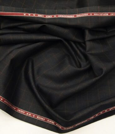 Raymond Men's Brown Checks 35% Merino Wool Unstitched Suiting Fabric (Blackish Grey)