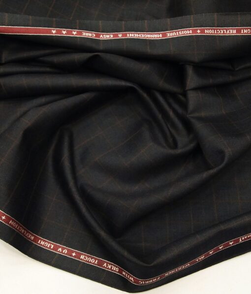 Raymond Men's Brown Checks 35% Merino Wool Unstitched Suiting Fabric (Blackish Grey)