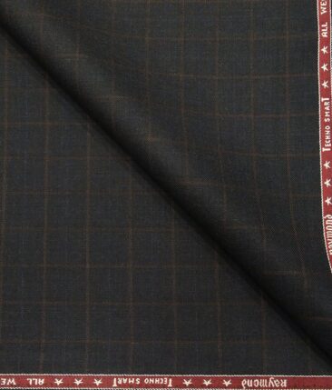 Raymond Men's Brown Checks 35% Merino Wool Unstitched Suiting Fabric (Blackish Grey)