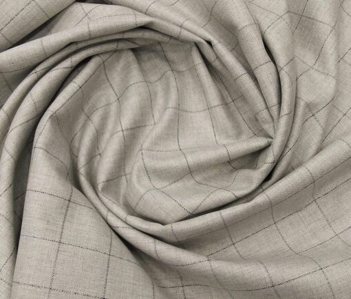 Absoluto Men's Terry Rayon Unstitched Checks Suiting Fabric (Light Grey)