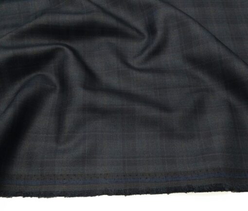 Absoluto Men's Terry Rayon Unstitched Self Checks Suiting Fabric (Dark Blue)