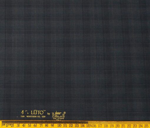 Absoluto Men's Terry Rayon Unstitched Self Checks Suiting Fabric (Dark Blue)
