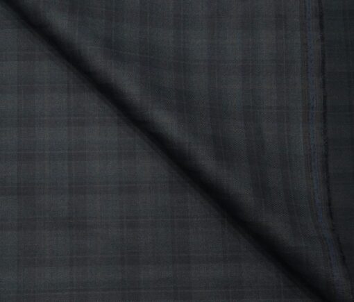 Absoluto Men's Terry Rayon Unstitched Self Checks Suiting Fabric (Dark Blue)