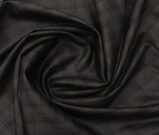Absoluto Men's Terry Rayon Unstitched Self Checks Suiting Fabric (Dark Brown)
