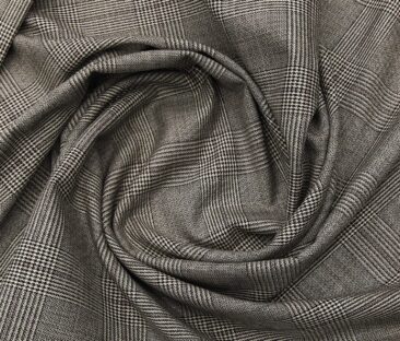 Absoluto Men's Terry Rayon Unstitched Structured Cum Checks Suiting Fabric (Beigish Grey)