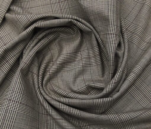 Absoluto Men's Terry Rayon Unstitched Structured Cum Checks Suiting Fabric (Beigish Grey)
