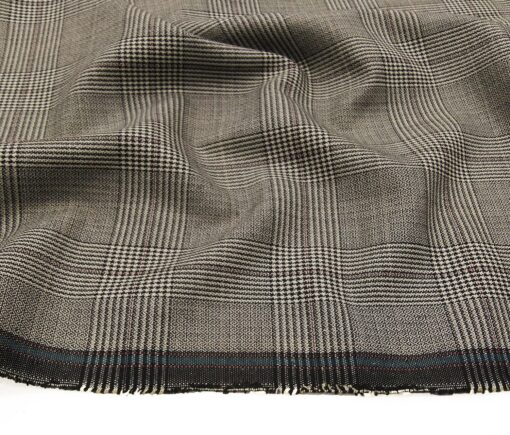 Absoluto Men's Terry Rayon Unstitched Structured Cum Checks Suiting Fabric (Beigish Grey)