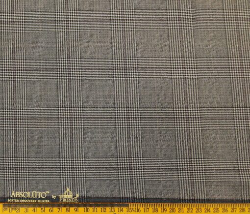 Absoluto Men's Terry Rayon Unstitched Structured Cum Checks Suiting Fabric (Beigish Grey)