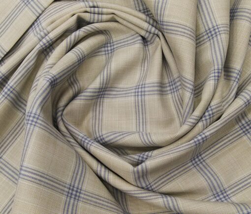 Absoluto Men's Terry Rayon Unstitched Broad Checks Suiting Fabric (Beige)