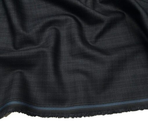 Absoluto Men's Terry Rayon Unstitched Self Checks Suiting Fabric (Dark Blueish Grey)