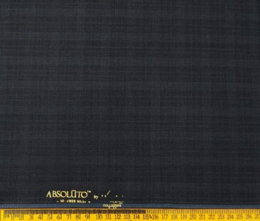 Absoluto Men's Terry Rayon Unstitched Self Checks Suiting Fabric (Dark Blueish Grey)