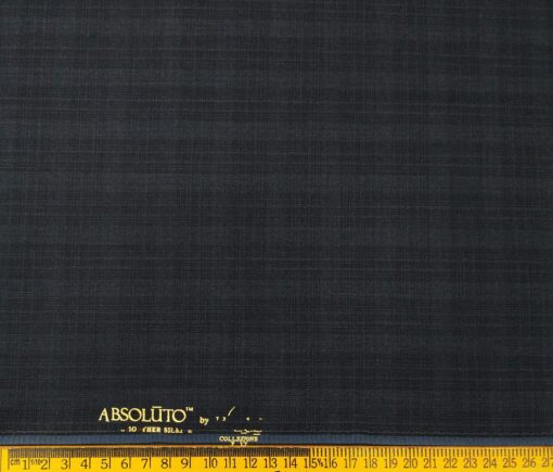 Absoluto Men's Terry Rayon Unstitched Self Checks Suiting Fabric (Dark Blueish Grey)