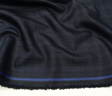 Absoluto Men's Terry Rayon Unstitched Self Checks Suiting Fabric (Dark Blue)