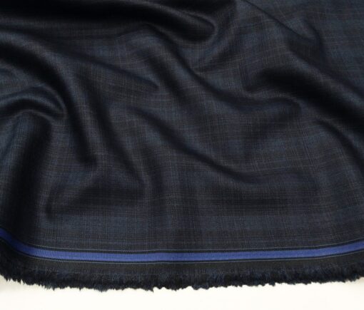 Absoluto Men's Terry Rayon Unstitched Self Checks Suiting Fabric (Dark Blue)