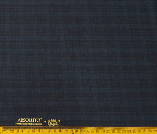 Absoluto Men's Terry Rayon Unstitched Self Checks Suiting Fabric (Dark Blue)