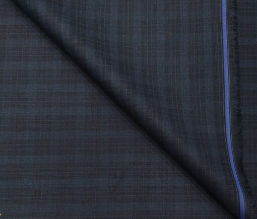 Absoluto Men's Terry Rayon Unstitched Self Checks Suiting Fabric (Dark Blue)