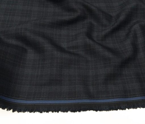 Absoluto Men's Terry Rayon Unstitched Self Checks Suiting Fabric (Dark Navy Blue)