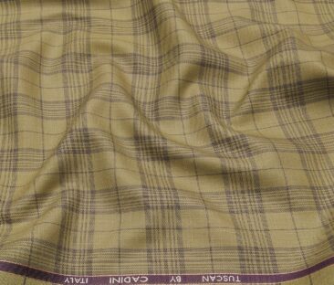 Cadini Men's Terry Rayon Unstitched Checks Suiting Fabric (Khakhi)