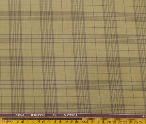 Cadini Men's Terry Rayon Unstitched Checks Suiting Fabric (Khakhi)
