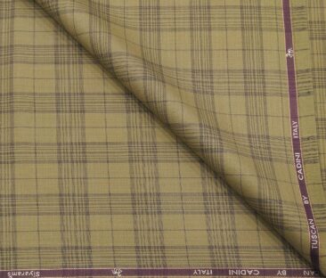 Cadini Men's Terry Rayon Unstitched Checks Suiting Fabric (Khakhi)