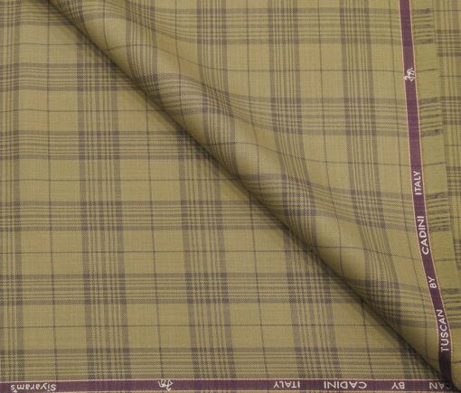Cadini Men's Terry Rayon Unstitched Checks Suiting Fabric (Khakhi)