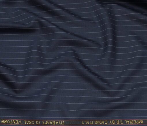 Cadini Men's Terry Rayon Unstitched Striped Suiting Fabric (Dark Blue)