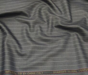 Cadini Men's Terry Rayon Unstitched Striped Suiting Fabric (Silver Grey)