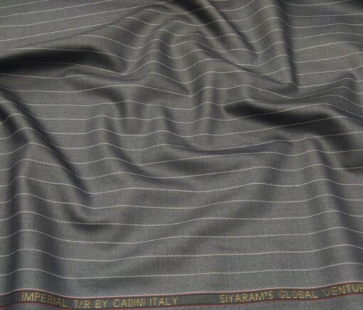 Cadini Men's Terry Rayon Unstitched Striped Suiting Fabric (Silver Grey)
