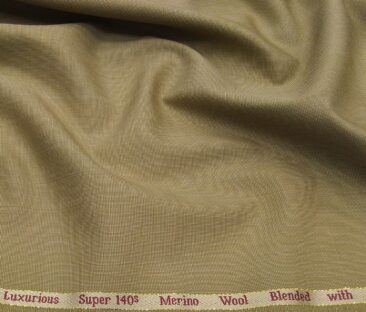 Cadini Men's Wool Super 140s Unstitched 3.25 Meter Structured Suit Fabric (Beige)
