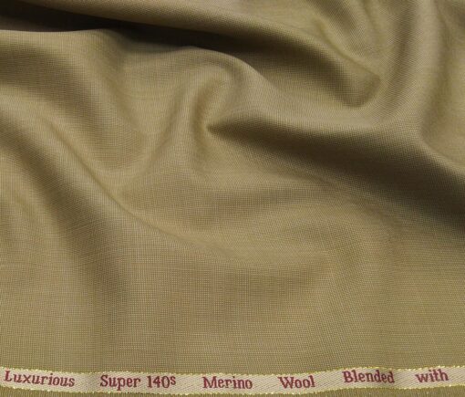 Cadini Men's Wool Super 140s Unstitched 3.25 Meter Structured Suit Fabric (Beige)