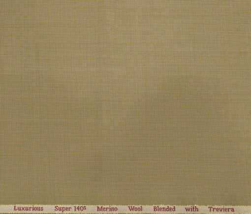 Cadini Men's Wool Super 140s Unstitched 3.25 Meter Structured Suit Fabric (Beige)