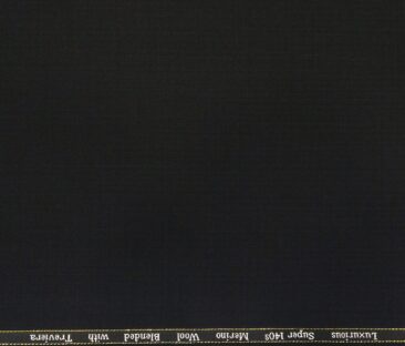 Cadini Men's Wool Super 140s Unstitched 3.25 Meter Herringbone Self Design Suit Fabric (Black)
