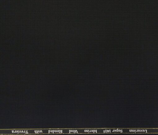 Cadini Men's Wool Super 140s Unstitched 3.25 Meter Herringbone Self Design Suit Fabric (Black)