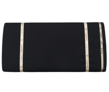 Cadini Men's Wool Super 140s Unstitched 3.25 Meter Herringbone Self Design Suit Fabric (Black)