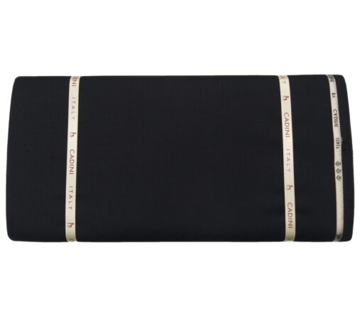 Cadini Men's Wool Super 140s Unstitched 3.25 Meter Herringbone Self Design Suit Fabric (Black)