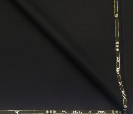 Cadini Men's Wool Super 140s Unstitched 3.25 Meter Herringbone Self Design Suit Fabric (Black)