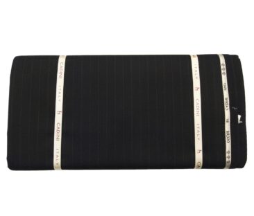 Cadini Men's Wool Super 140s Unstitched 3.25 Meter Self Striped Suit Fabric (Black)
