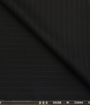 Cadini Men's Wool Super 140s Unstitched 3.25 Meter Self Striped Suit Fabric (Black)