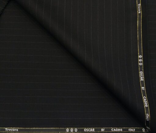 Cadini Men's Wool Super 140s Unstitched 3.25 Meter Self Striped Suit Fabric (Black)