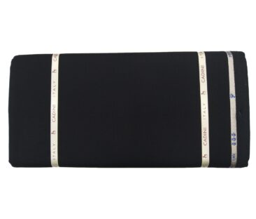 Cadini Men's Wool Super 140s Unstitched 3.25 Meter Solid Suit Fabric (Black)