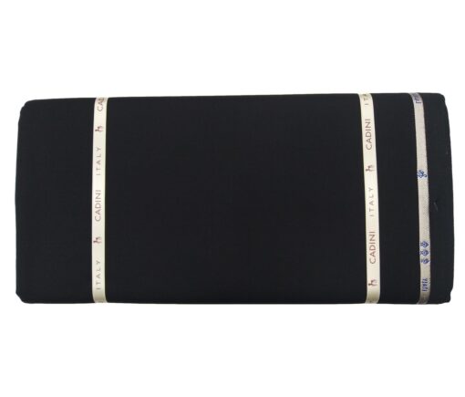Cadini Men's Wool Super 140s Unstitched 3.25 Meter Solid Suit Fabric (Black)