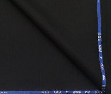 Cadini Men's Wool Super 140s Unstitched 3.25 Meter Solid Suit Fabric (Black)