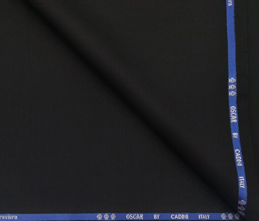Cadini Men's Wool Super 140s Unstitched 3.25 Meter Solid Suit Fabric (Black)