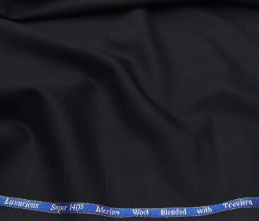 Cadini Men's Wool Super 140s Unstitched 3.25 Meter Self Checks Suit Fabric (Dark Blue)