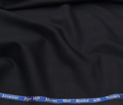 Cadini Men's Wool Super 140s Unstitched 3.25 Meter Self Checks Suit Fabric (Dark Blue)